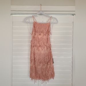 Lulus Making Magic Blush Pink Fringe Lace-Up Mini Dress